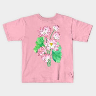 Pink Watercolor Lotus Illustration Kids T-Shirt